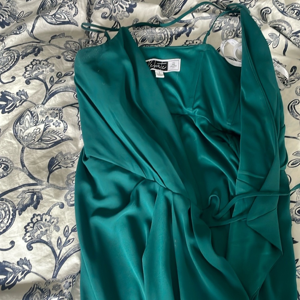 Emerald green bridesmaids dress. Worn once, wrap style with a slit.